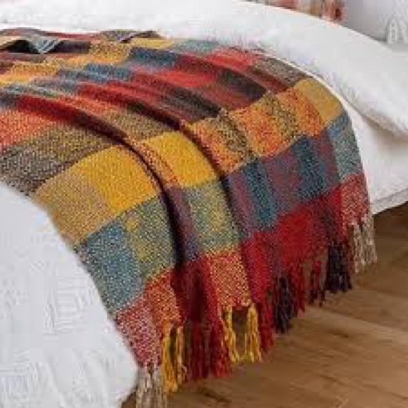 Spiced Cha Chunky Yarn Multicolor Plaid Throw Blanket - Picture 11 of 11